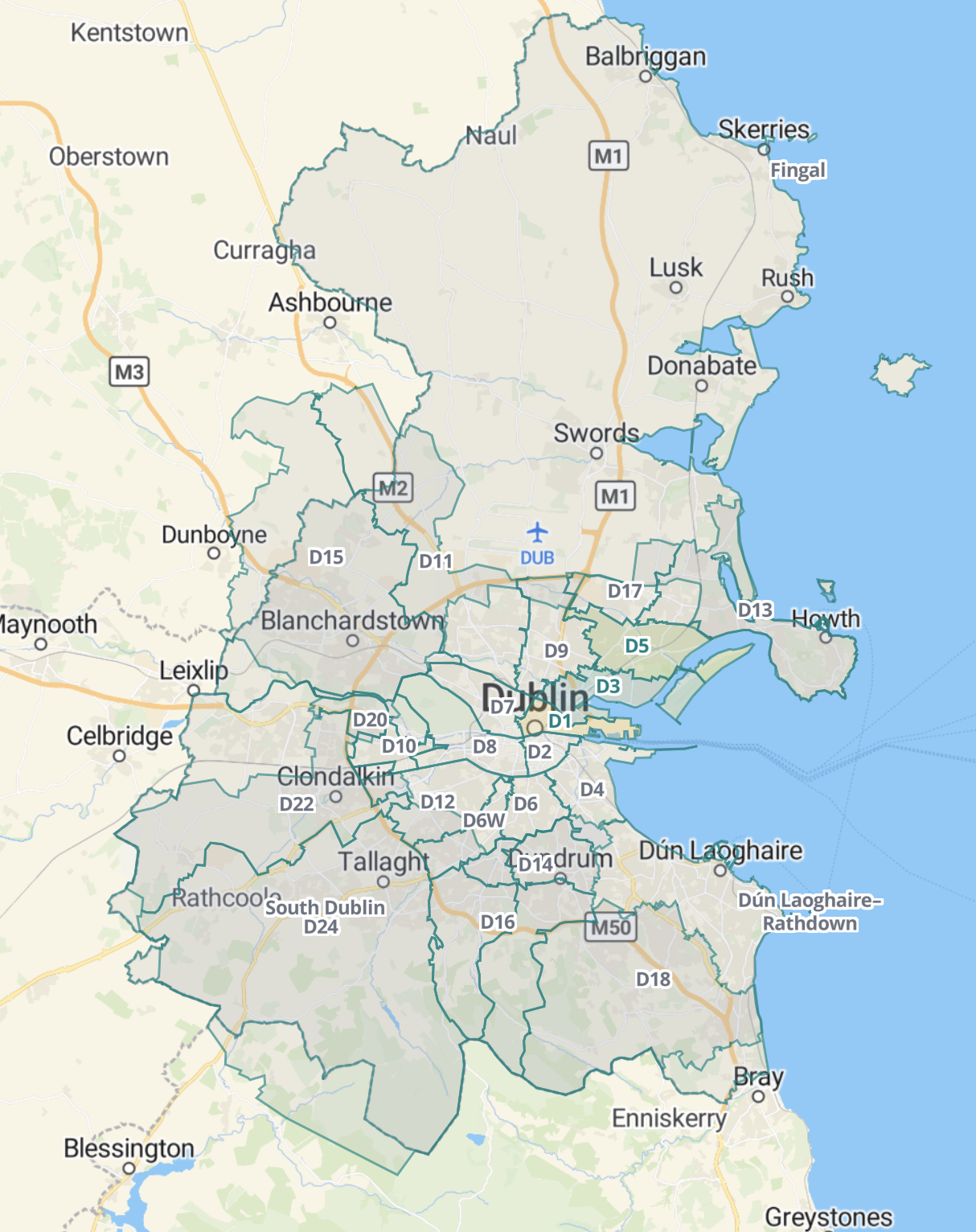 Explore Dublin districts map